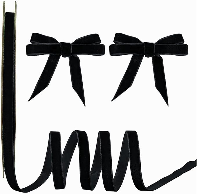 15 Yards Velvet Ribbon 3/8 Inch Single Face Black Velvet Ribbon Spool Prefect by Winjeto