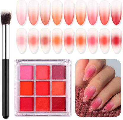 9 Colors Solid Neon Phosphor Ombre Nail Powder Set, Fluorescent Pigment Powder by SUTOKAKA