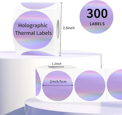 2" Circle Holographic Thermal Label Stickers, Round Printable Rainbow Glitter - Image 2