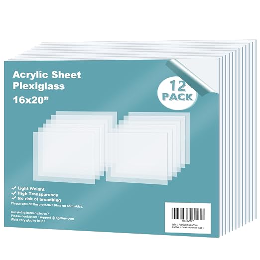 Egofine Plexiglass Sheets Acrylic Sheets 12 Pack of 16x20’’ 0.04 Thick Clear by Egofine
