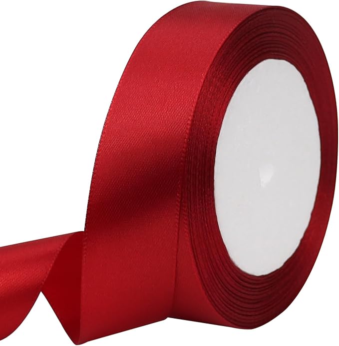 Deep red Solid Satin Ribbon 1 Inch 25 Yards Solid Polyester Fabric Ribbon by Riunbb