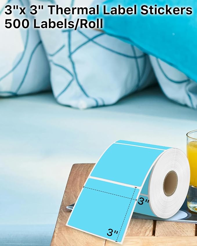 iEager Blue Square Thermal Label Stickers, 500 Sheets/Roll - Image 2
