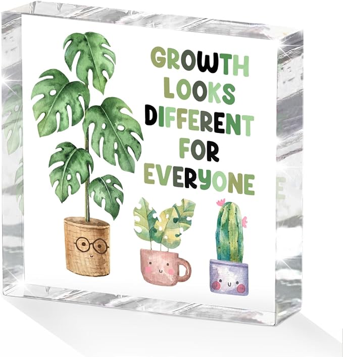 Inspirational Quote Desk Decor Acrylic Sign 4X4 Inch, Watercolor Greenery by Unknown