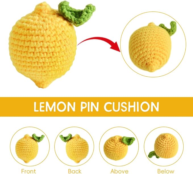 Lemon Pin Cushion, Handmade Knitted Pincushions, Cute Pin Cushions Needle - Image 3