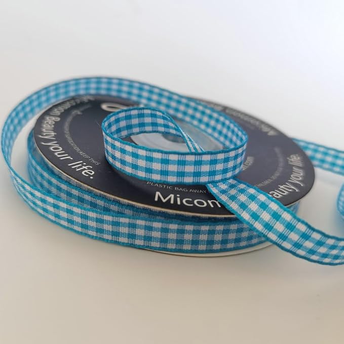 Micomon Vivid Blue and White Woven Edge Plaid Ribbon 100% Polyester Gingham - Image 7