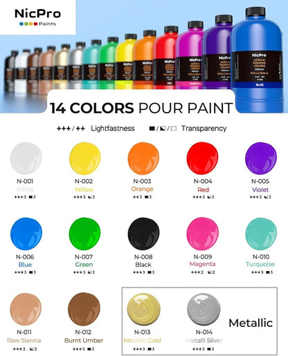 Nicpro 14 Colors Large Bulk Acrylic Pour Paint Set Premixed High Flow Art - Image 8