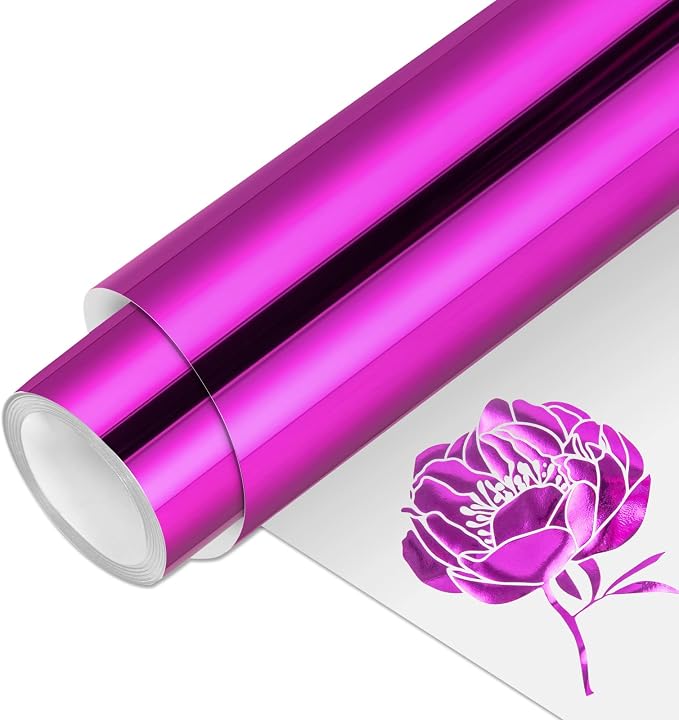 VINYL FROG Metallic Foil HTV Vinyl Roll 12" x5ft Fushcia Chrome Heat Transfer by VINYLFROG
