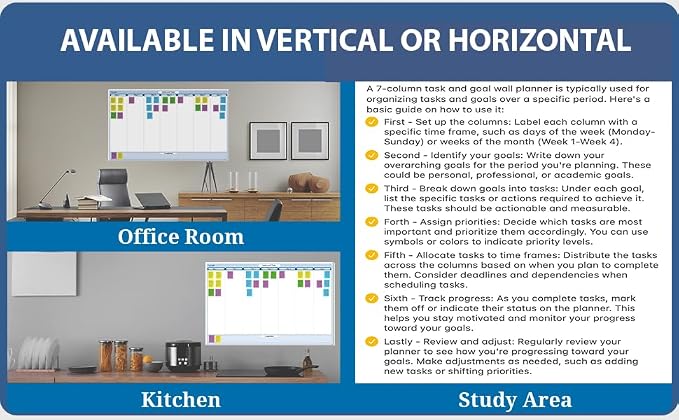Sky Blue 7-Column Task, Goals & Objective Wall Horizontal Organizer 32" x 48". - Image 5