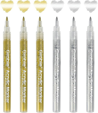 Grabie Gold&Silver Extra Fine Tip Acrylic Paint Marker Set, 6 Pack Gold Paint - Image 6