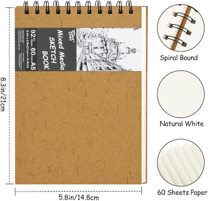 8.3x5.8 Sketch Book, Top Spiral Bound Sketch Pad, 60sheets 92lb/150gsm Nature - Image 2