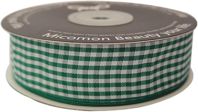 Green and White Woven Edge Plaid Ribbon 100% Polyester Gingham Ribbon 25 Yards - Image 4