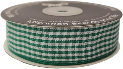 Green and White Woven Edge Plaid Ribbon 100% Polyester Gingham Ribbon 25 Yards - Image 4