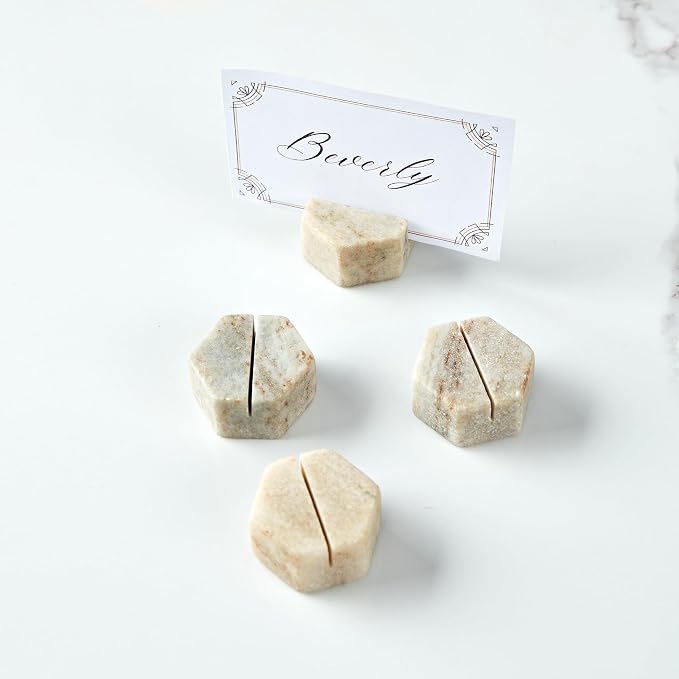 Marble Hexagon Place Card Holders, Unique Design Handmade Photo Display - Image 2