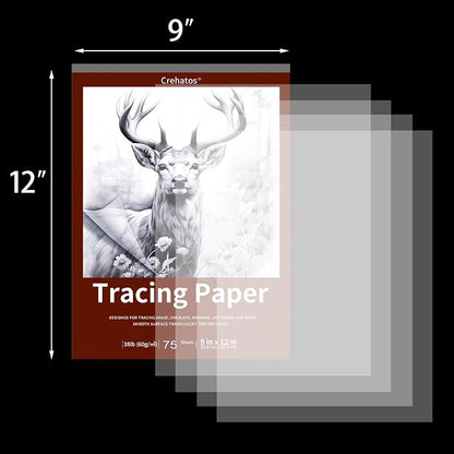 Crehatos 9" x 12" Tracing Paper, Translucent Tracing Pad, 75 Sheets 38lb/60gsm - Image 3