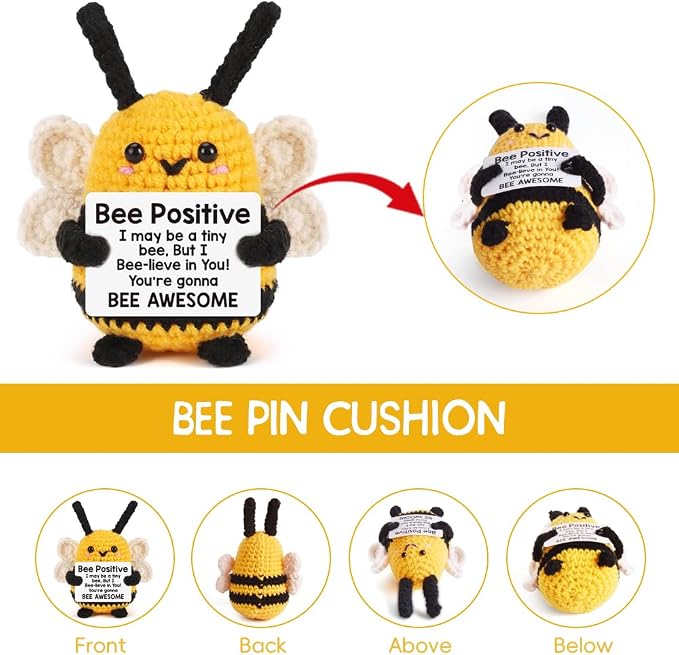 Bee Pin Cushion, Handmade Knitted Pincushions, Cute Pin Cushions Needle Holders - Image 3