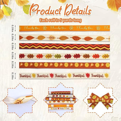 6 PCS Thanksgiving Fall Ribbons - Image 2