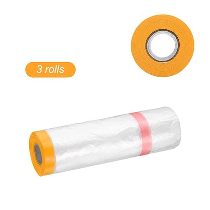 HARFINGTON 3 Rolls Pre-Taped Masking Film 126" x65.6ft Double Adhesive Tape and - Image 3