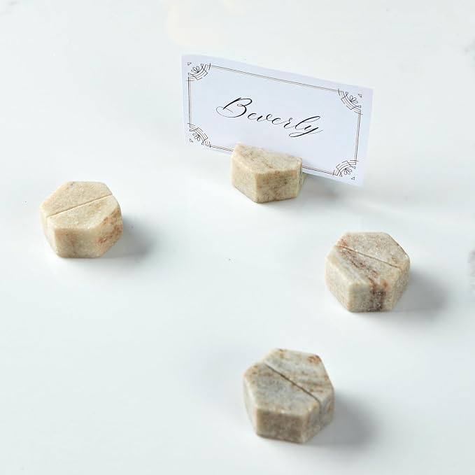Marble Hexagon Place Card Holders, Unique Design Handmade Photo Display - Image 3