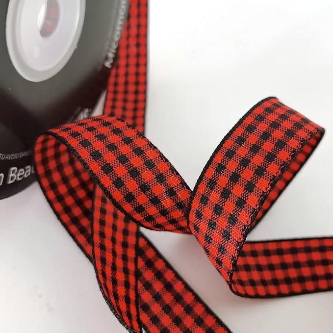 Red and Black Gingham Plaid Checked Ribbon 25 Yards Each Roll 100% Polyester - Image 9