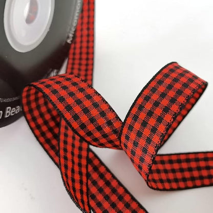 Red and Black Gingham Plaid Checked Ribbon 25 Yards Each Roll 100% Polyester - Image 9