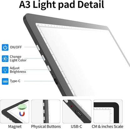 TOHETO A3 Light Board for Diamond Painting, Super Bright Magnetic Light Pad - Image 5