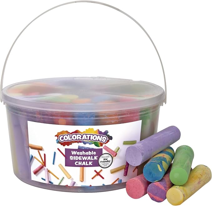 Colorations Sidewalk Chalk – 50pc 4” x 1” Washable, Bright Colored Chalk Set – by Colorations