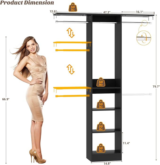 48" Small Closet Organizer, 4FT Small Closet System - Image 5