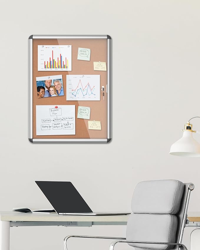 26"x20" Enclosed Bulletin Board, Lockable Weather-Resistant Aluminum Cork - Image 2