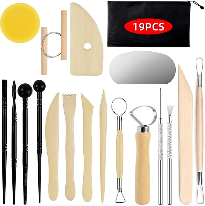 Pottery Clay Sculpting Tools for Polymer, Yagugu 19Pcs Basic Wood Ceramics by Yagugu