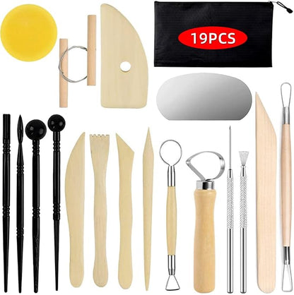 Pottery Clay Sculpting Tools for Polymer, Yagugu 19Pcs Basic Wood Ceramics by Yagugu