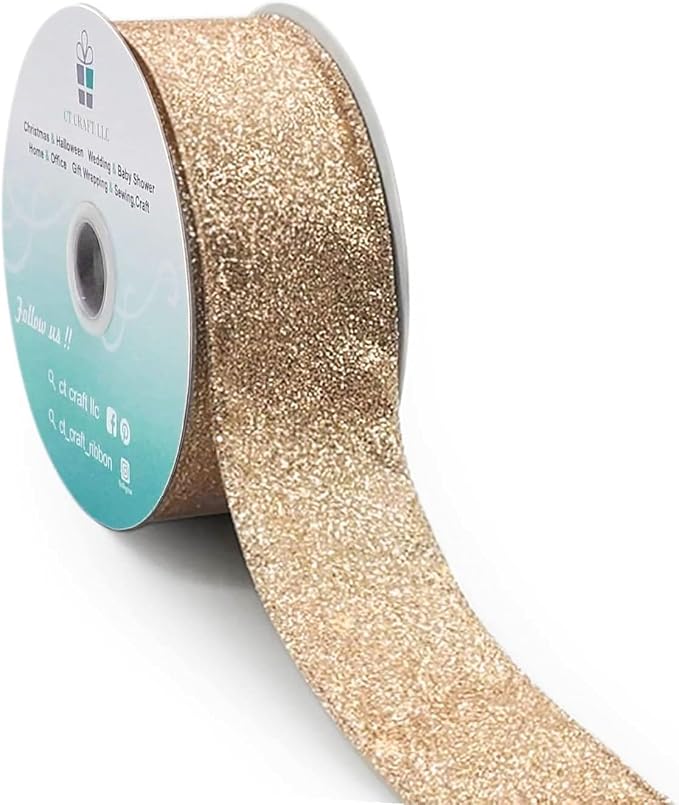 CT CRAFT LLC Glitter Wired Ribbon 1.5" x 10 Yards Gold by CTCRAFTLLC