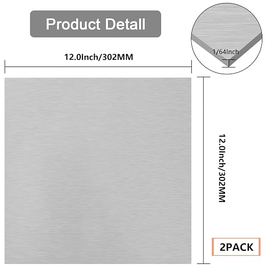 2Pack 5052 H32 Thin Aluminum Sheet Metal 12 x 12 x 1/64 Inch Plain Aluminum - Image 2