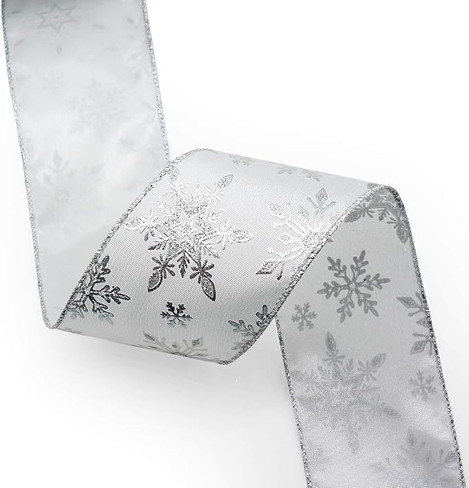 CT CRAFT LLC Satin with Silver Snowflake Wired Ribbon 2.5 Inch x 10 Yards - Image 4