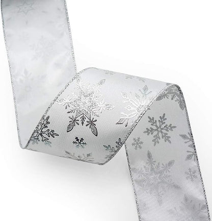 CT CRAFT LLC Satin with Silver Snowflake Wired Ribbon 2.5 Inch x 10 Yards - Image 4
