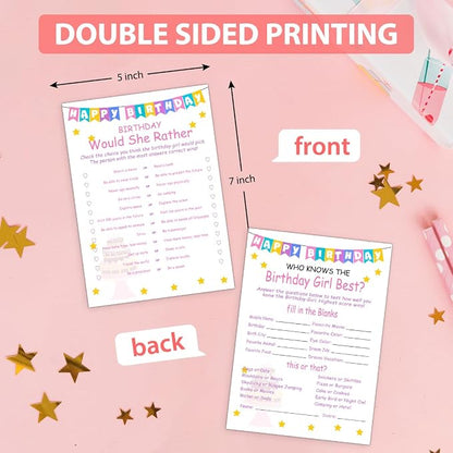 Birthday Party Games Set for Girls- 20 Birthday Double Sided Games Cards Set- - Image 2