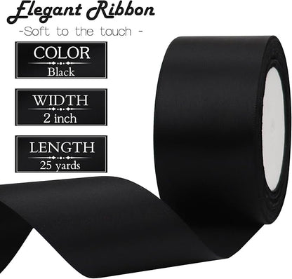 Black Solid Satin Ribbon 2 Inch 25 Yards Solid Polyester Fabric Ribbon - Image 3