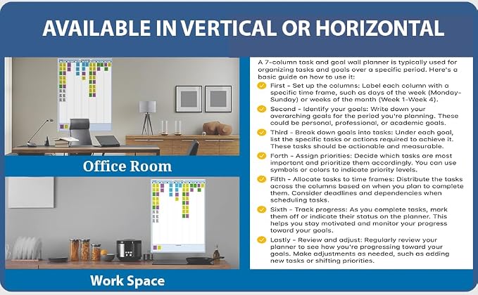 Sky Blue 7-Column Task, Goals & Objective Wall Vertical Organizer 24" x 19". - Image 5