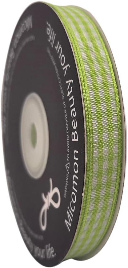 Apple Green Gingham Plaid Checked Ribbon 25 Yard Each Roll 100% Polyester - Image 9