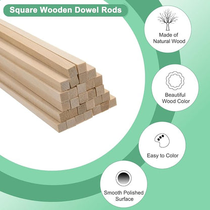 10-Pack Wood Square Dowel Rods, 5/16 x 12 Inch Unfinished Wooden Square Dowel - Image 2