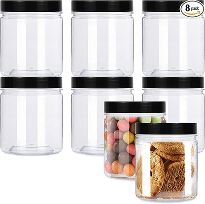 Rocutus 13oz Clear Plastic Storage Jars Containers, 8 Pack Refillable by Rocutus