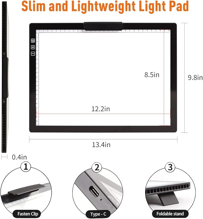 Wireless Rechargeable A4 LED Light Pad w/Built-in Riser Stands, 6 Levels of - Image 3