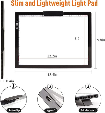 Wireless Rechargeable A4 LED Light Pad w/Built-in Riser Stands, 6 Levels of - Image 3
