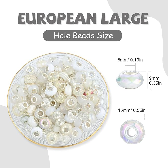 LAIDANLA White Mix Large Hole Beads, Acrylic Craft Beads - Image 3