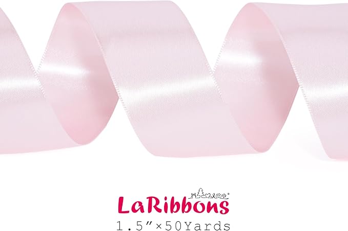 LaRibbons 1 1/2 Inch 50 Yard Double Faced Satin Ribbon, Light Pink Satin Craft - Image 8