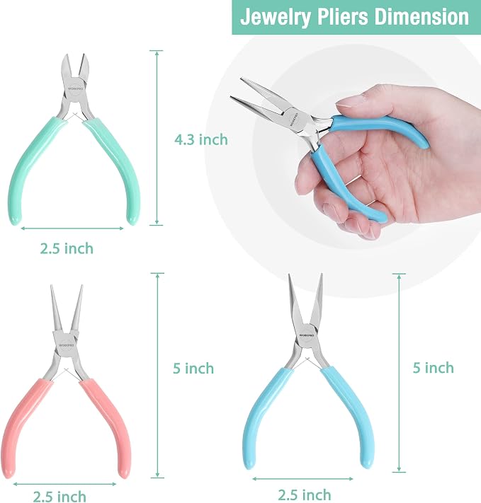 WORKPRO Jewelry Pliers Set, 3 Pack Jewelry Making Tool Kit Includes Mini Needle - Image 2