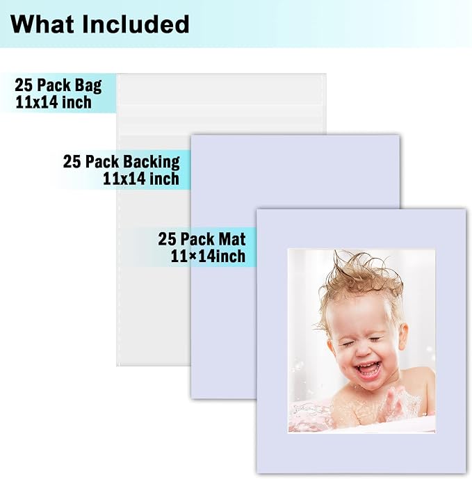 Egofine Pack of 25 White Pre-Cut Mat Board 11x14 Picture Mat - Image 2