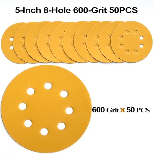 5-Inch 8-Hole Hook and Loop Sanding Discs 600-Grit Random Orbit Sandpaper - Image 3
