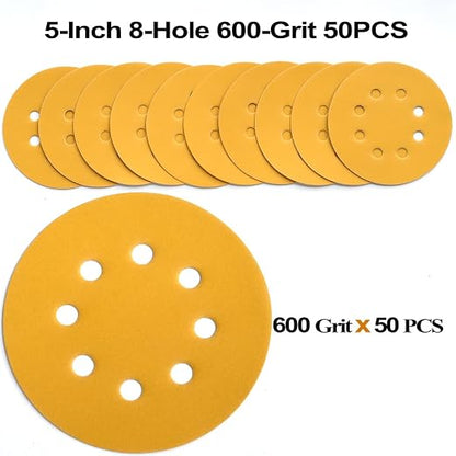5-Inch 8-Hole Hook and Loop Sanding Discs 600-Grit Random Orbit Sandpaper - Image 3