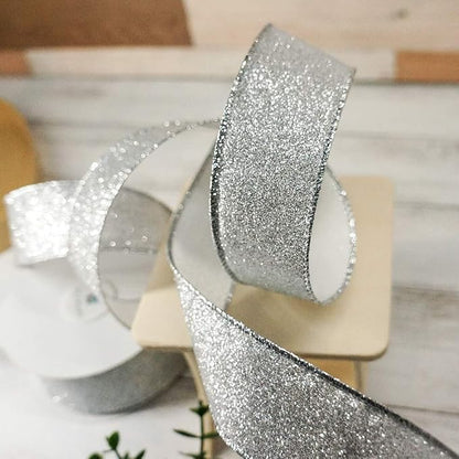 CT CRAFT LLC Glitter Wired Ribbon 1.5" x 10 Yards Silver - Image 5