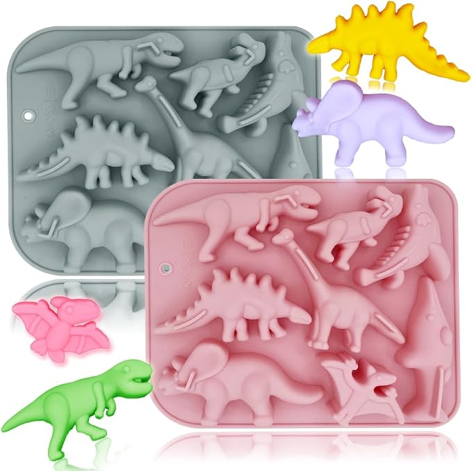 2 Pack 3D Ancient Dinosaur Silicone Molds 8 Cavity Dinosaur Themed Baking Mould by BENEKIY
